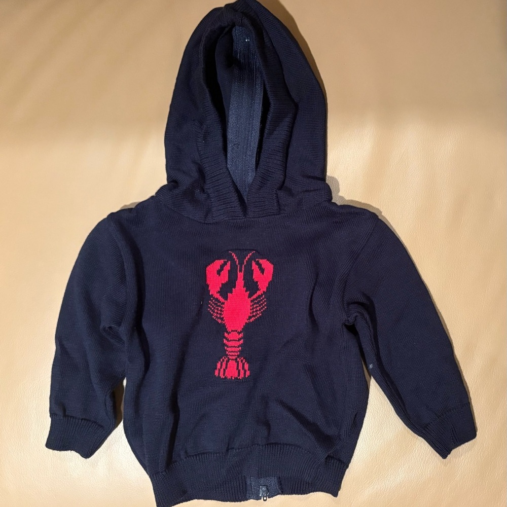 Navy Zip-up the back Hoodie with Lobster Design